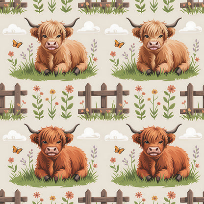 Cartoon Highland Cows Pattern 11 Quilting Cotton Fabric