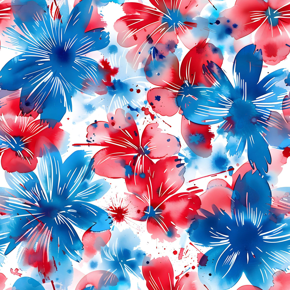 Daily Deal: 4th of July Watercolor Floral Pattern 4 Quilting Cotton Fabric - 45" x 1 Yard"