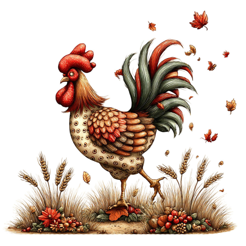 Whimsical Autumn Rooster Fabric Panel 22