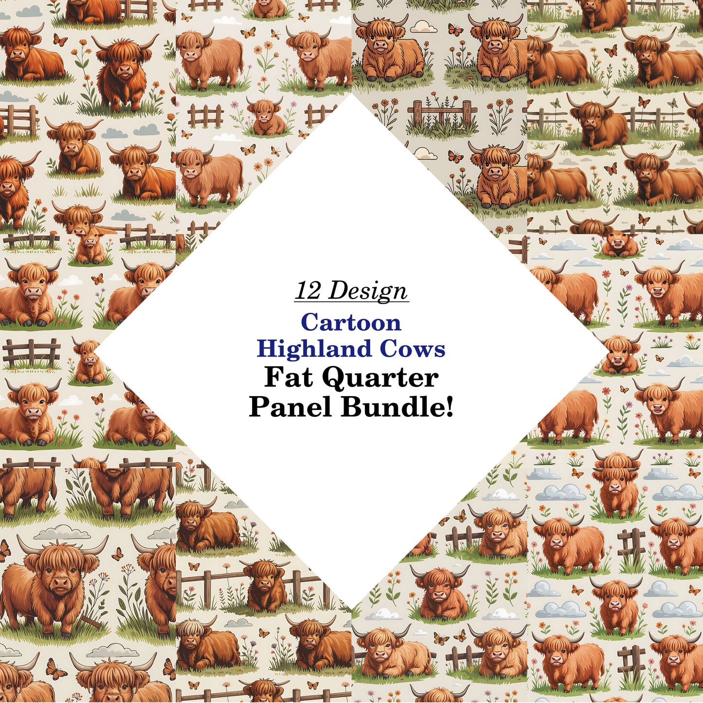 Cartoon Highland Cows Fat Quarter Bundle