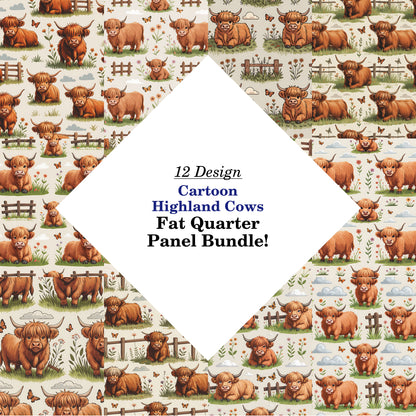 Cartoon Highland Cows Fat Quarter Bundle