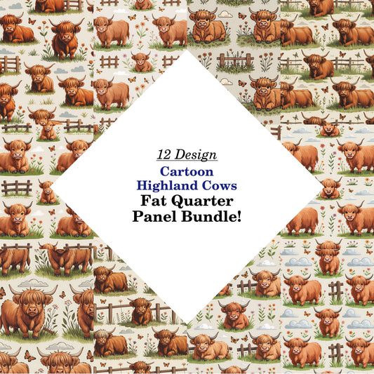 Cartoon Highland Cows Fat Quarter Bundle