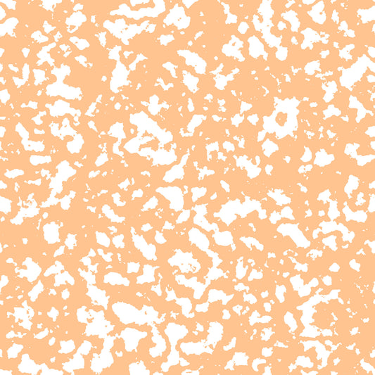 peach, orange, white, grunge pattern, distressed texture, abstract design, speckled, splatters, vintage style, weathered look, quilting cotton, fabric panel, craft material, textured background, artistic pattern, mottled surface, irregular spots, contemporary design