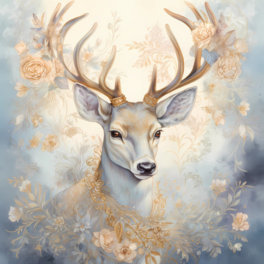 Light Blue and Gold Christmas Fabric Panel 43
