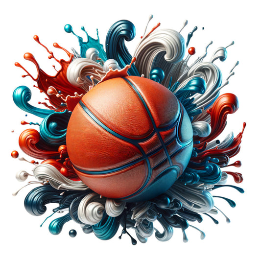 Watercolor Basketball and Splash Fabric Panel 11