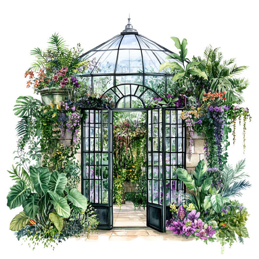 Watercolor Greenhouse Fabric Panel 2