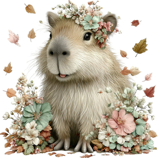 Whimsical Fall Autumn Capybara Fabric Panel 12