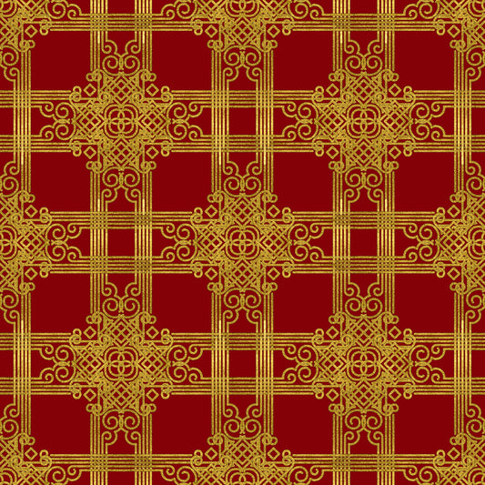 Red Gold Christmas Pattern 3 Quilting Cotton Fabric