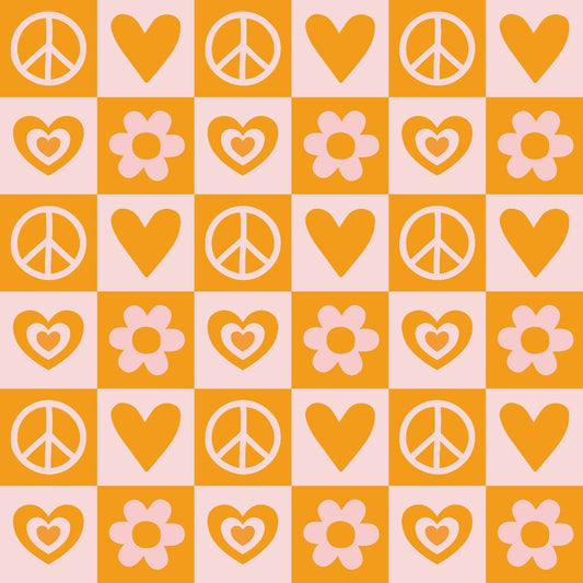 Daily Deal: Groovy Peace and Love Pattern 9 Quilting Cotton Fabric - 45" x 2 Yards"