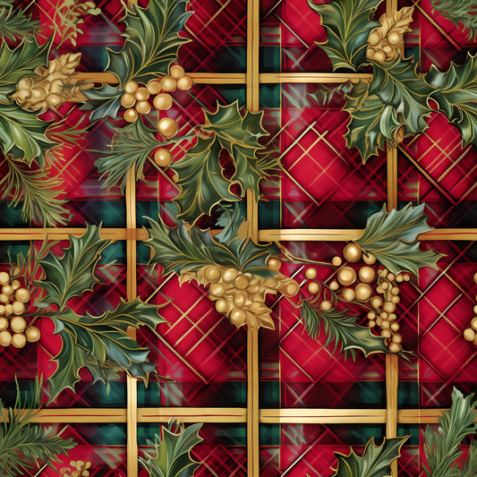 Daily Deal: Red Green Gold Christmas Pattern 4 Quilting Cotton Fabric - 45" x 2 Yards"