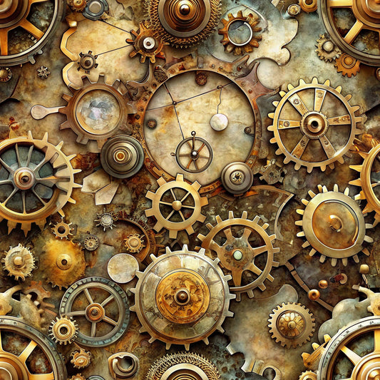 - Steampunk Old Maps Pattern 5 Quilting Cotton Fabric  
- gears  
- cogs  
- vintage  
- bronze  
- brass  
- sepia  
- mechanical  
- intricate  
- textured  
- rustic  
- fabric  
- quilting  
- cotton  
- detailed  
- antique  
- industrial