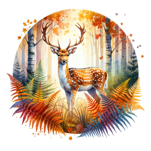 Autumn Forest Deer Fabric Panel 1