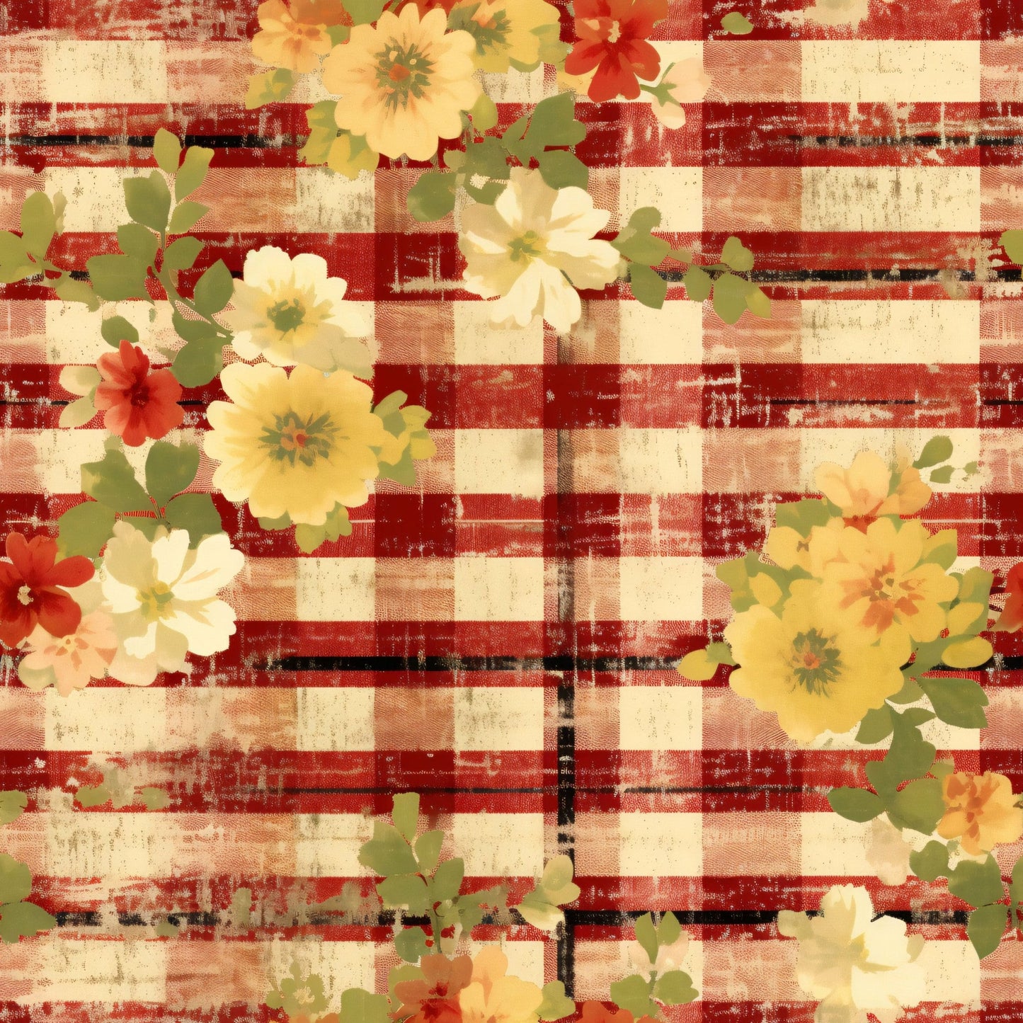 Daily Deal: Country Grunge Plaid Florals Pattern 7 Quilting Cotton Fabric - 45" x 2 Yards"