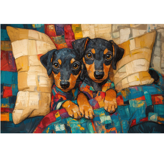 Dachshund Puppies Under Quilt Fabric Panel 1