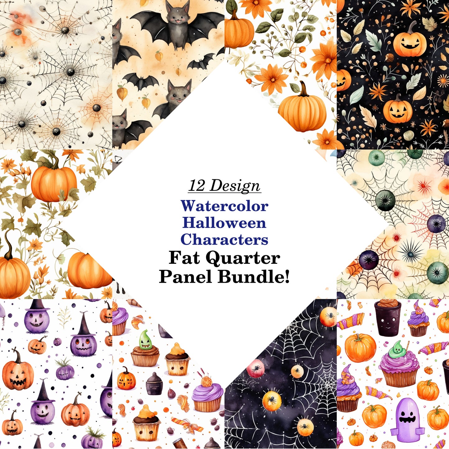 Watercolor Halloween Characters Fat Quarter Bundle