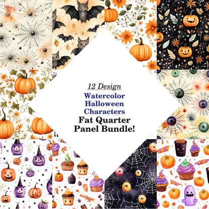 Watercolor Halloween Characters Fat Quarter Bundle