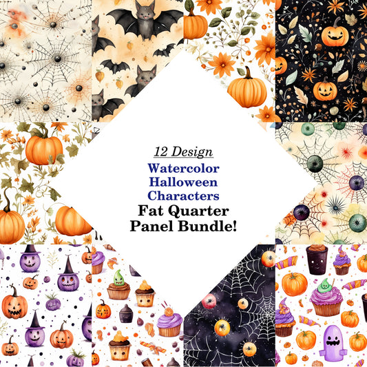 Watercolor Halloween Characters Fat Quarter Bundle