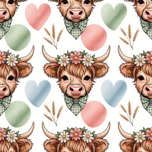 Highland Cow Heads Pattern 1 Quilting Cotton Fabric