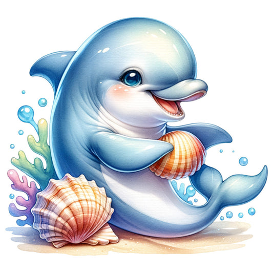 Watercolor Cute Dolphin Fabric Panel 4