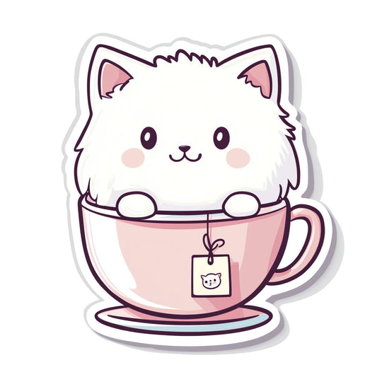 White Kawaii Cat Fabric Panel 11