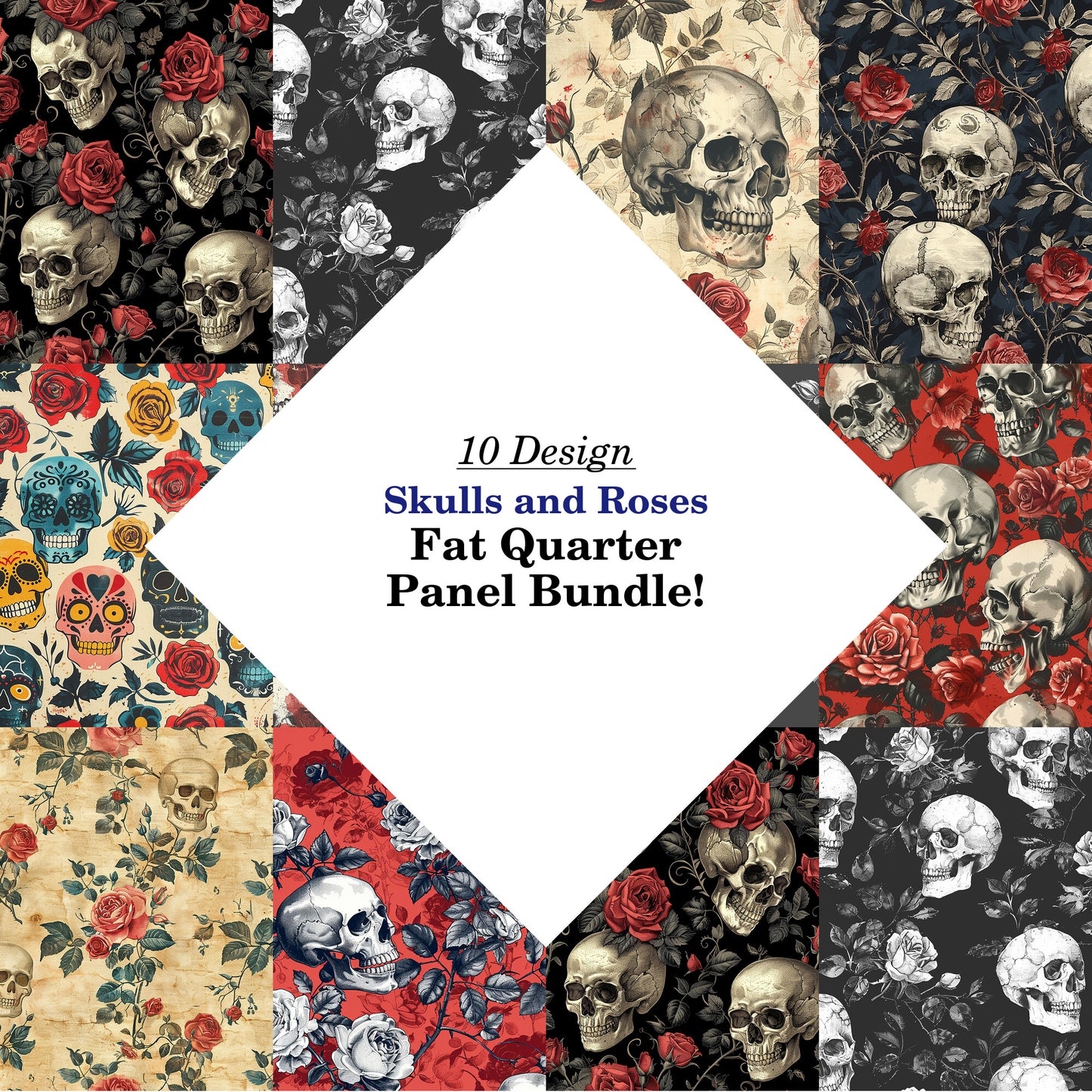 Skulls and Roses Fat Quarter Bundle