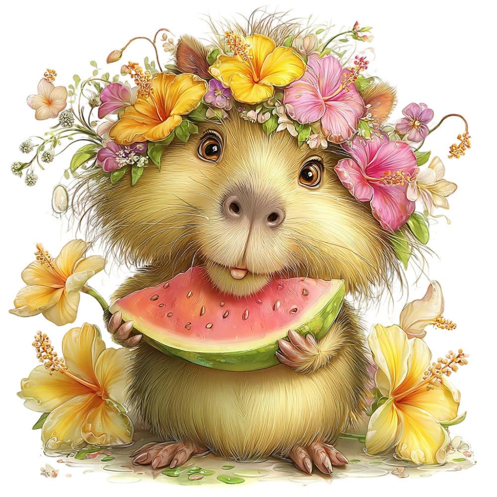 Whimsical Summer Capybara Fabric Panel 23