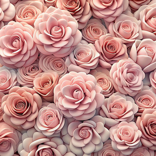 pink roses, blush pink, dusty rose, coral pink, realistic flowers, rose pattern, floral design, botanical print, romantic style, soft pastels, densely packed, layered petals, quilting cotton, fabric panel, feminine aesthetic, elegant florals, seamless pattern, rose garden, delicate blooms, sophisticated palette