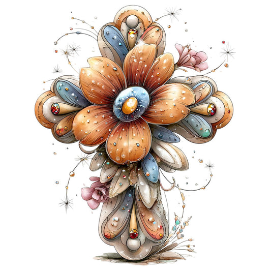 Old Rugged Floral Cross Fabric Panel 15