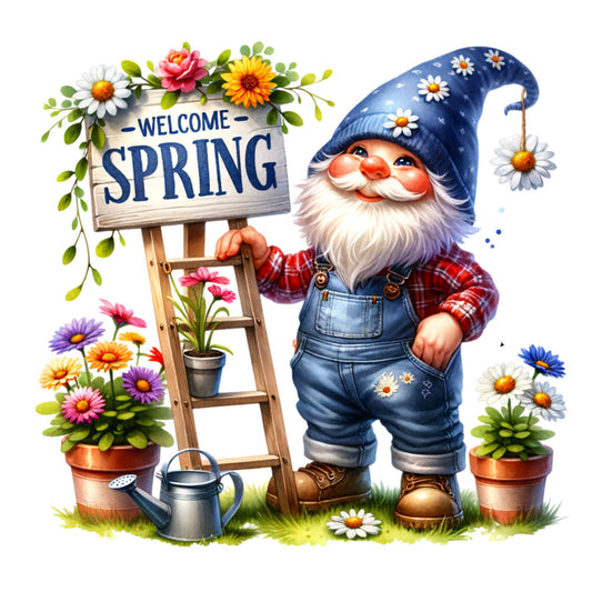 Spring Garden Gnome Fabric Panel 2