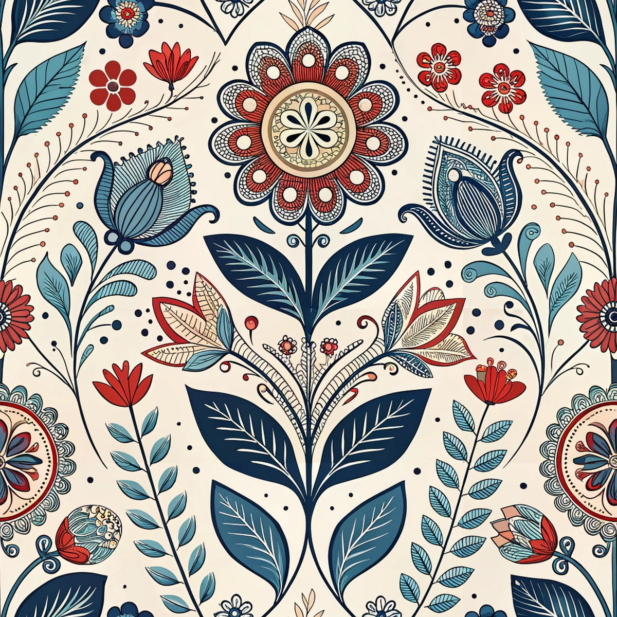 Daily Deal: Scandinavian Folk Floral Pattern 9 Quilting Cotton Fabric - 45" x 2 Yards"