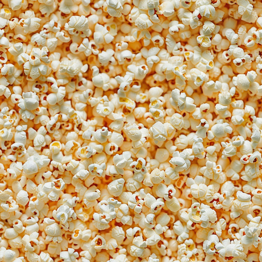 popcorn pattern, white, cream, golden yellow, orange, food fabric, snack design, quilting cotton, fabric panel, junk food theme, realistic texture, scattered design, movie theater, entertainment motif, culinary print, corn kernels, buttery tones, all-over print, novelty fabric, food lover