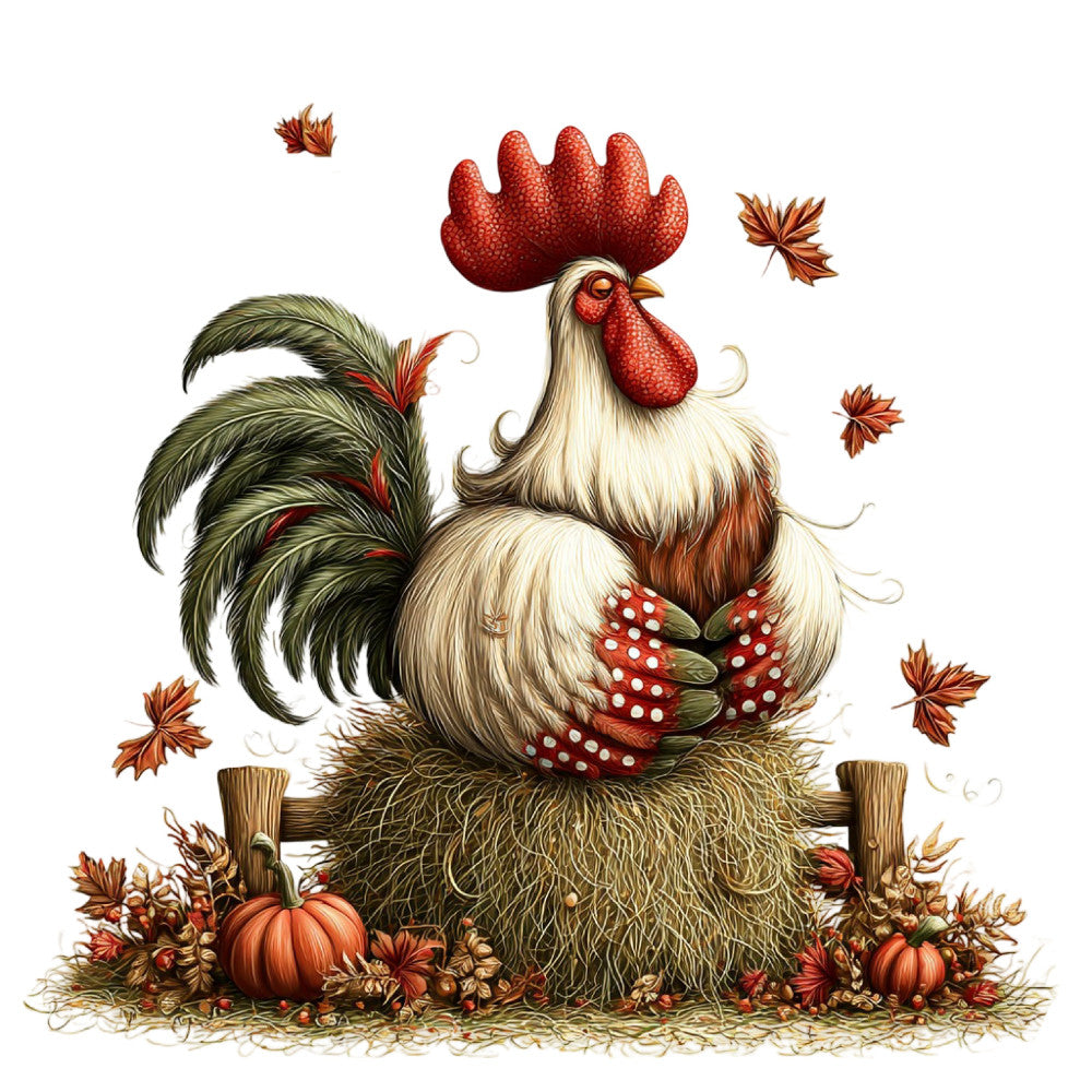 Whimsical Autumn Rooster Fabric Panel 2