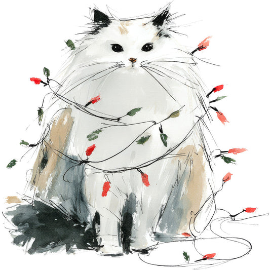 Handdrawn Christmas Cats Fabric Panel 41