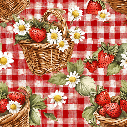 Strawberry Gingham Picnic Pattern 11 Quilting Cotton Fabric