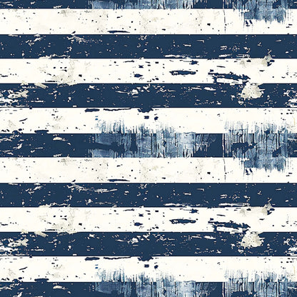 vintage farmhouse, blue, cream, white, distressed stripes, weathered wood, peeling paint, rustic texture, shabby chic, cotton fabric, quilting panel, aged finish, horizontal stripes, nautical blue, country style, worn appearance, faded paint, farmhouse decor, vintage style, distressed finish