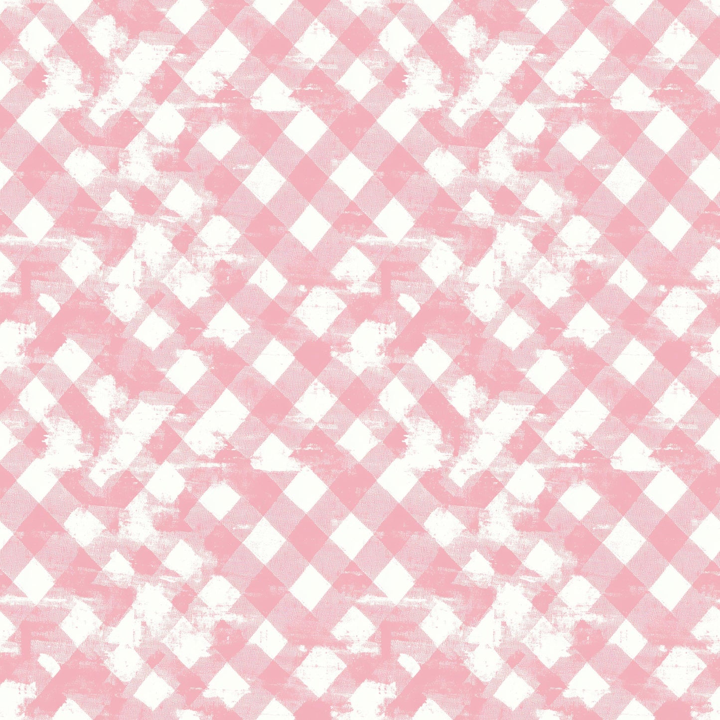 pink, white, gingham, checkered, diagonal pattern, vintage style, distressed texture, weathered look, quilting cotton, fabric panel, soft pink, pastel, shabby chic, worn appearance, geometric design, crafting material, sewing fabric, nostalgic mood
