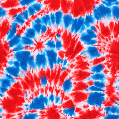 red, blue, white, tie dye, spiral pattern, starburst design, patriotic, american colors, swirl motif, quilting cotton, fabric panel, bright colors, vibrant dyes, radiating circles, fourth of july, summer theme, festive pattern, cotton fabric, crafting material