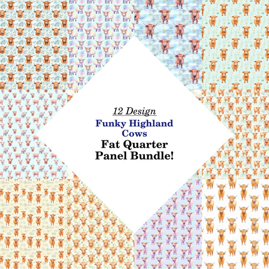 Funky Highland Cows Fat Quarter Bundle