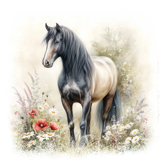 Horse in Field of Flowers Fabric Panel 3