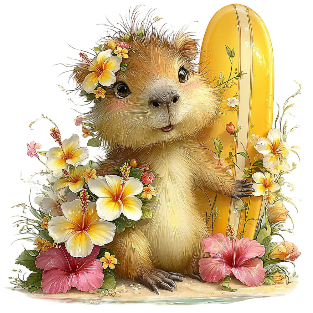 Whimsical Summer Capybara Fabric Panel 19