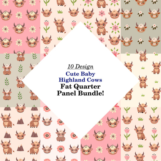 Cute Baby Highland Cows Fat Quarter Bundle