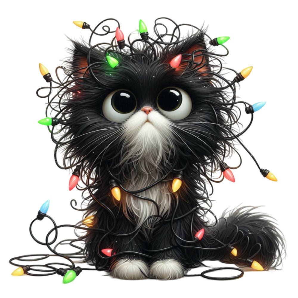 Tangled Christmas Cat Fabric Panel 24