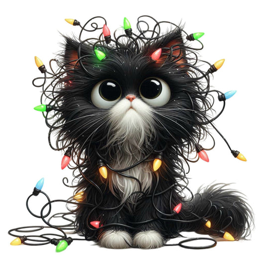 Tangled Christmas Cat Fabric Panel 24