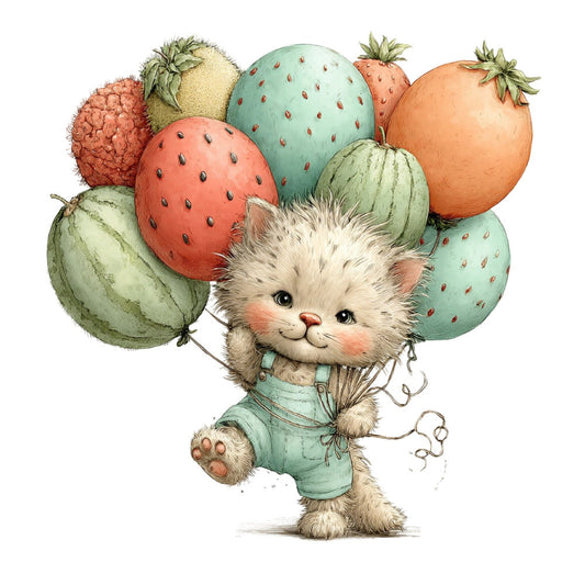 Whimsical Summer Cat Fabric Panel 19