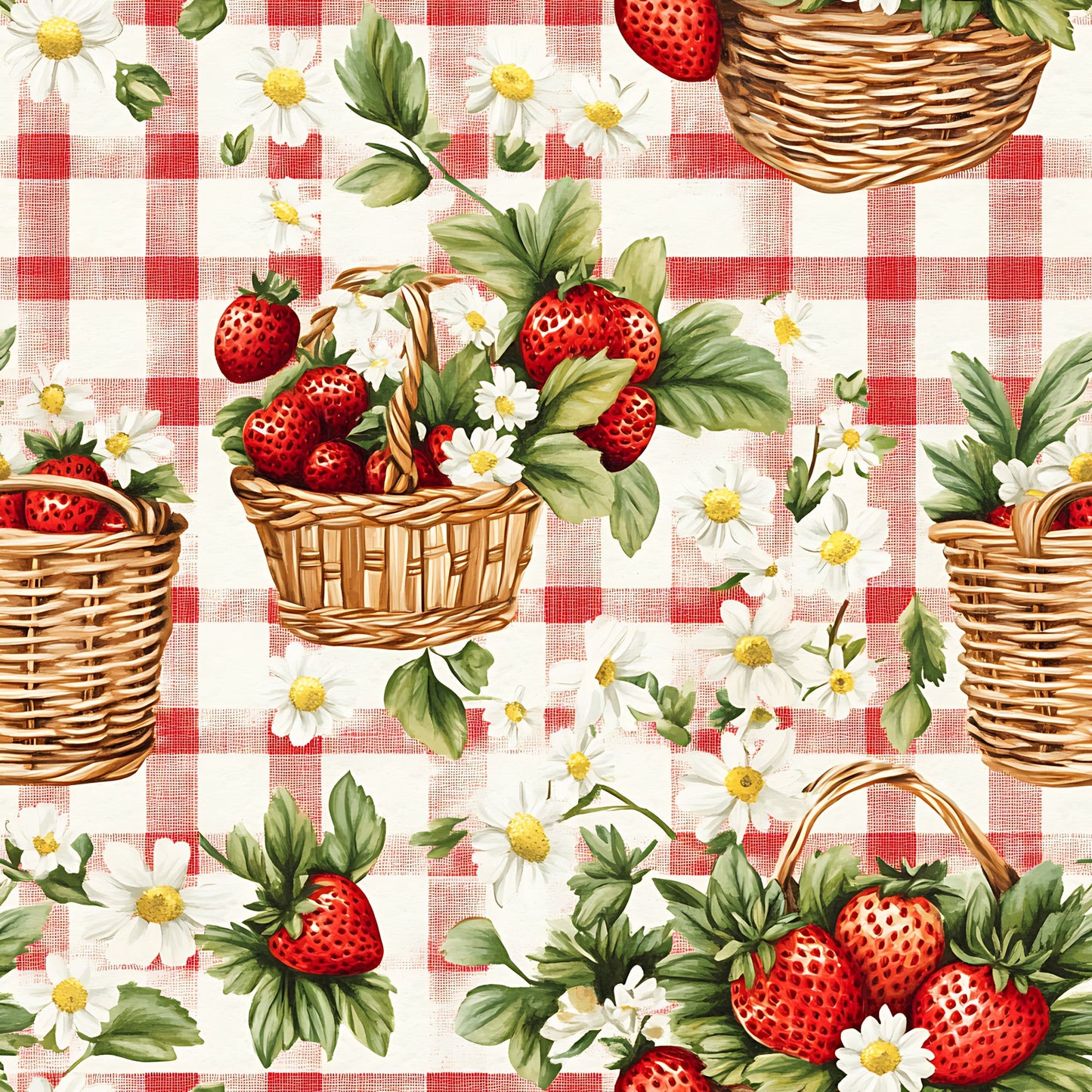 Daily Deal: Strawberry Gingham Picnic Pattern 17 Quilting Cotton Fabric - 45" x 2 Yards"