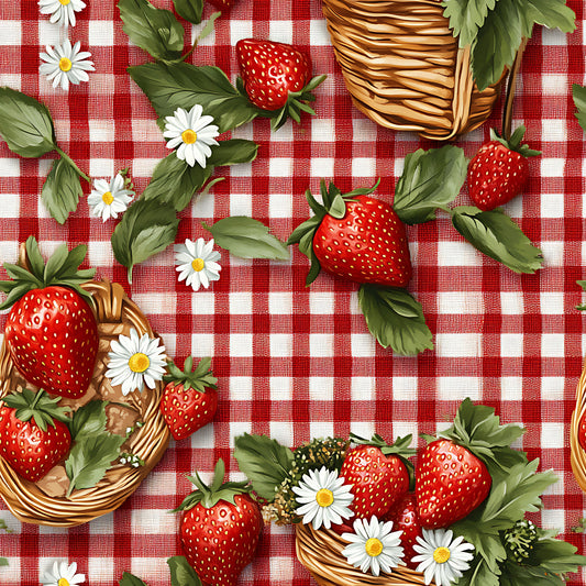 Strawberry Gingham Picnic Pattern 9 Quilting Cotton Fabric