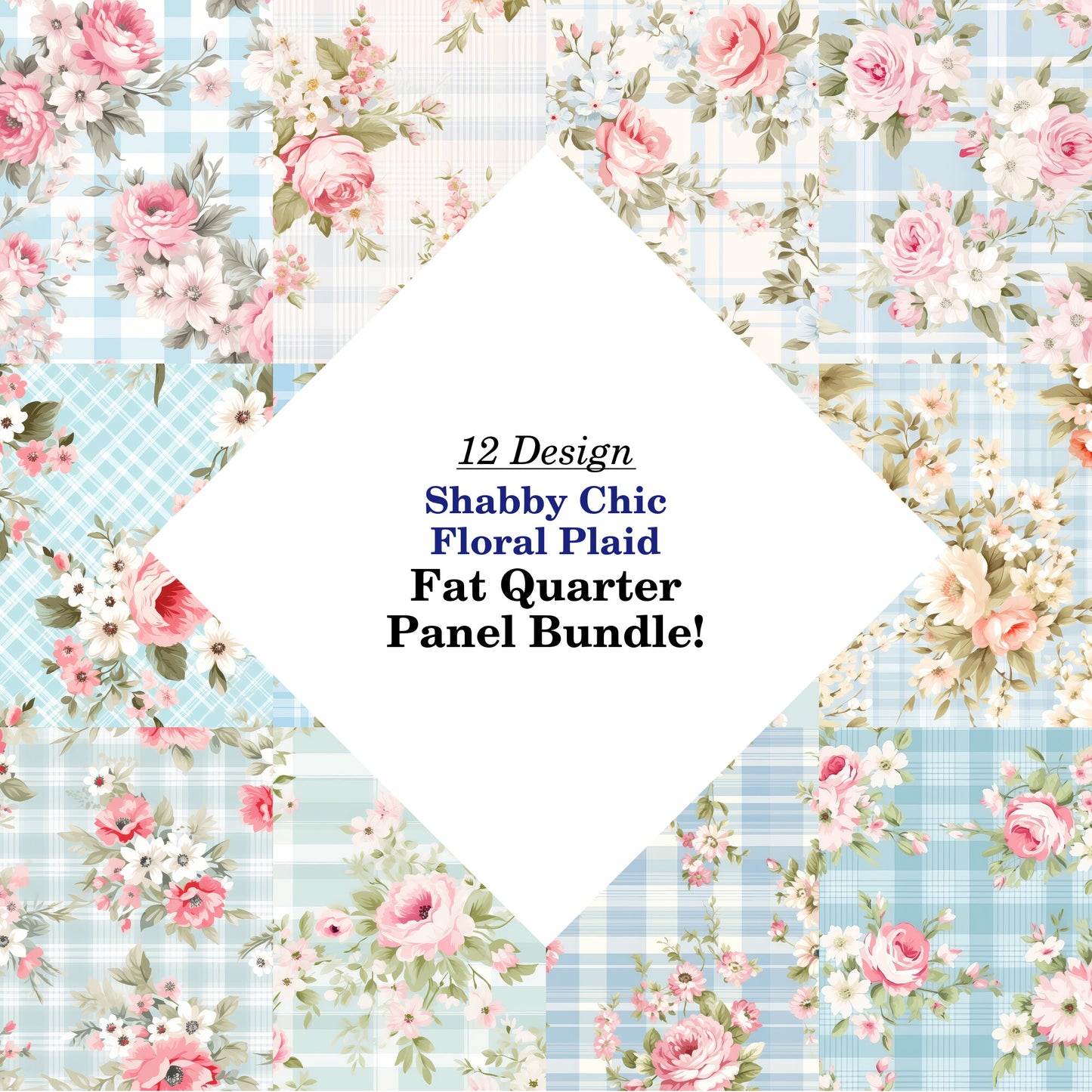 Shabby Chic Floral Plaid Fat Quarter Bundle