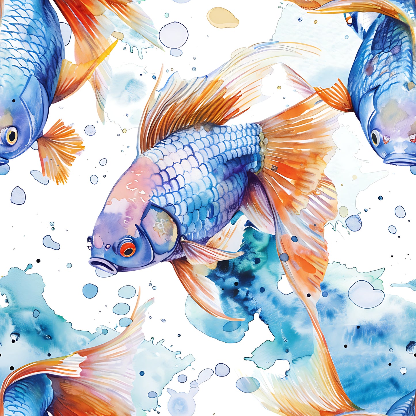 Watercolor Fish Pattern 10 Quilting Cotton Fabric