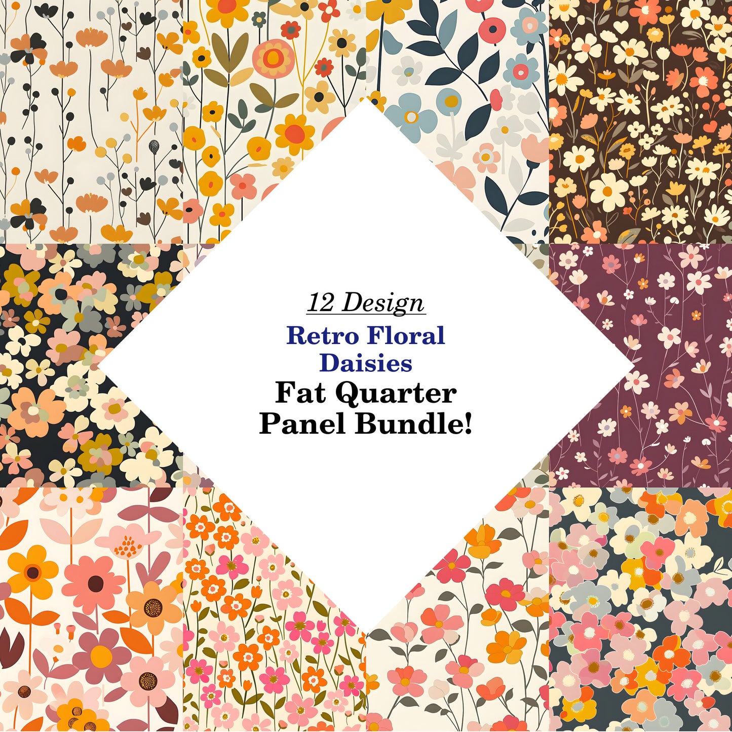 Retro Floral Daisies Fat Quarter Bundle