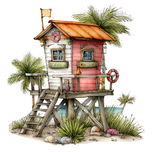 Whimsical Summer Beach Fabric Panel 17